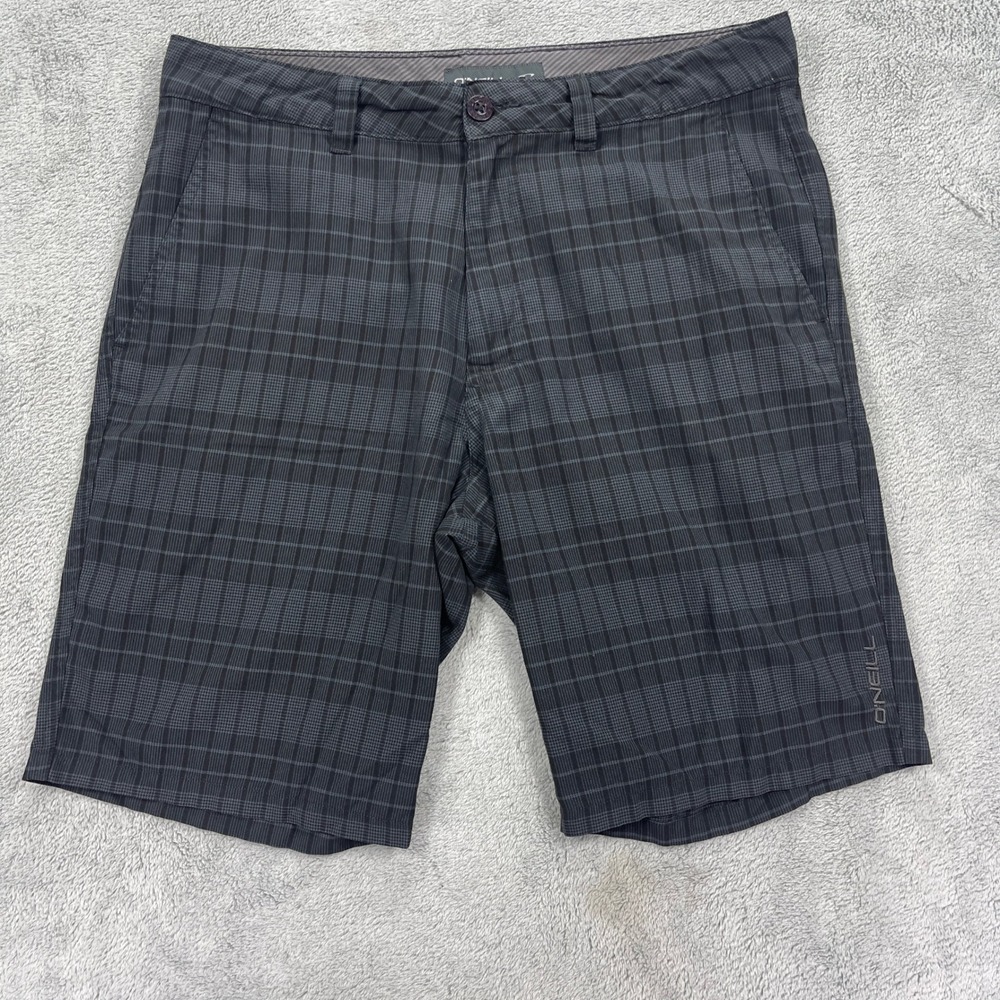 O'Neill Shorts Men 32 Grey Plaid Hybrid Walkshorts Casual Flat Front